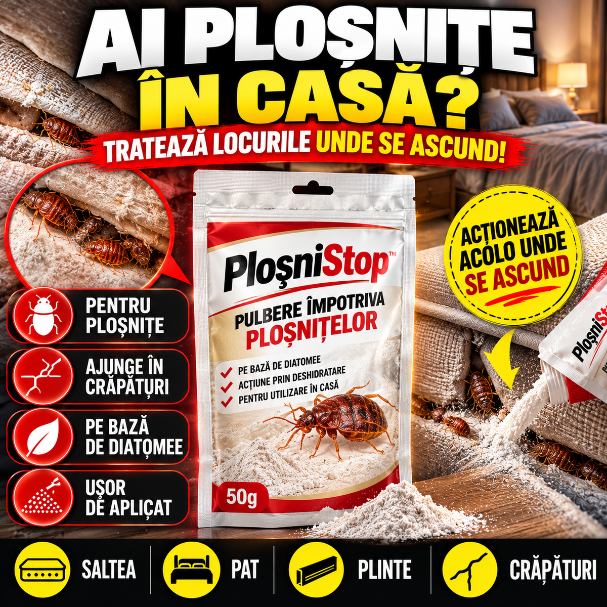 Pulbere Împotriva Ploșnițelor PloșniStop™